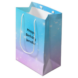 Bolsa De Regalo Mediana Gradiente rosa y azul pastoral cielo cumpleaños