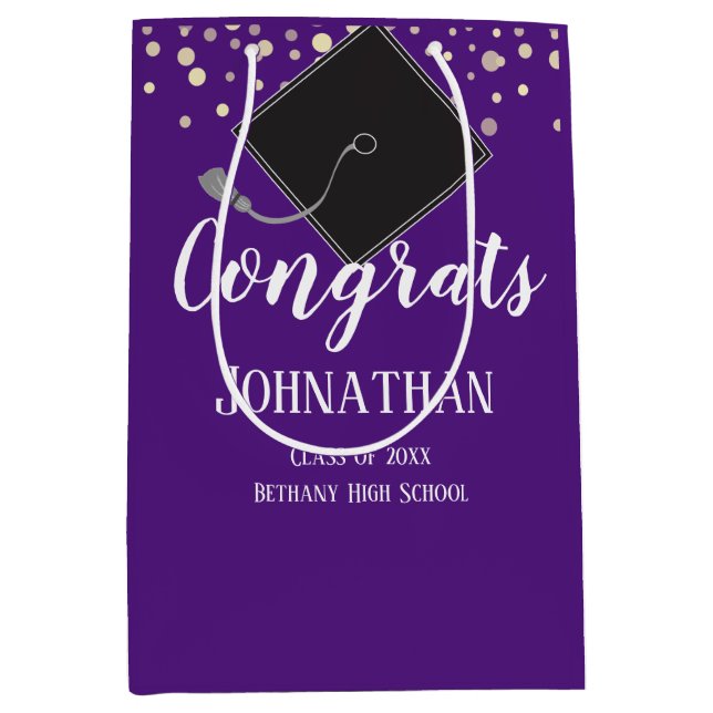 Bolsa De Regalo Mediana Graduación Congrats Clase 2020 Púrpura (Anverso)