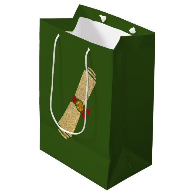 Bolsa De Regalo Mediana Graduación de Diploma purpurina (Angulo Anverso)