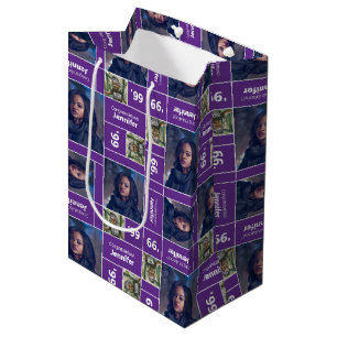 Bolsa De Regalo Mediana Graduación de fotografía cuadrada año púrpura