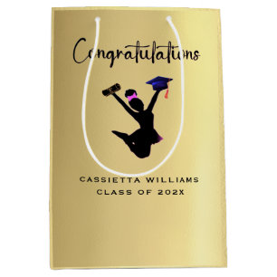 Bolsa De Regalo Mediana Graduación de oro afroamericano