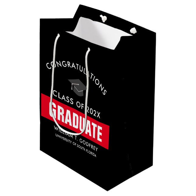 Bolsa De Regalo Mediana Graduación de Personalizado rojo y negro (Angulo Anverso)