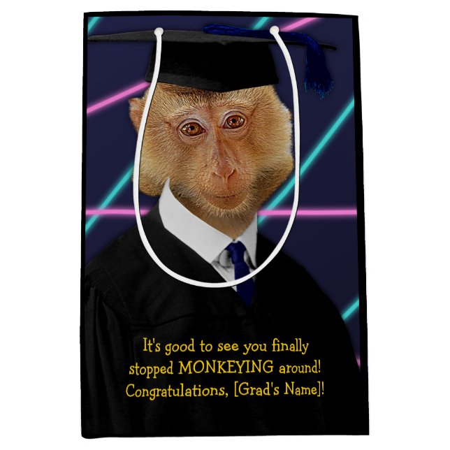 Bolsa De Regalo Mediana Graduación divertida Mono Macaque Felicitaciones (Anverso)