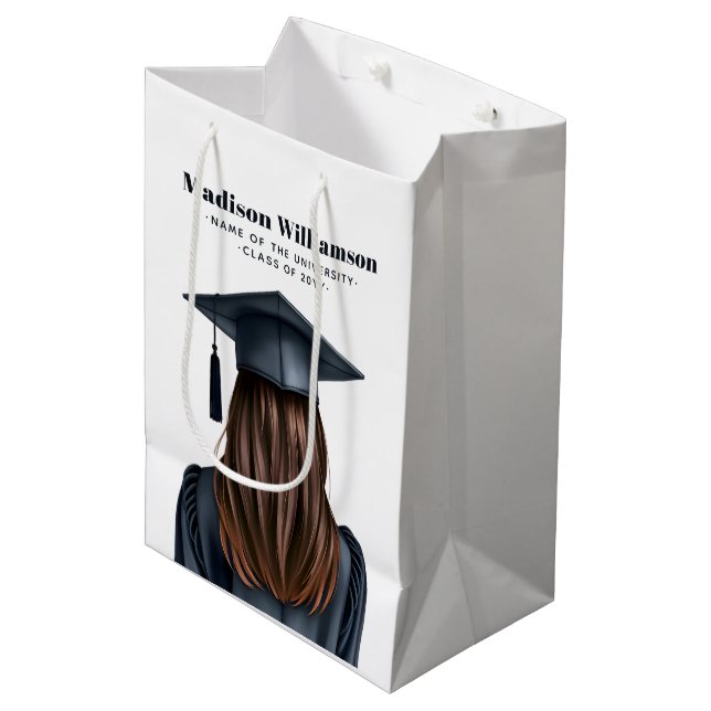 Bolsa De Regalo Mediana Graduación moderna personalizada Graduada mujer (Angulo Anverso)