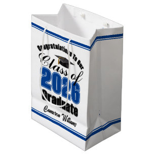 Bolsa De Regalo Mediana Graduación Personalizada Azul Clase de 2026
