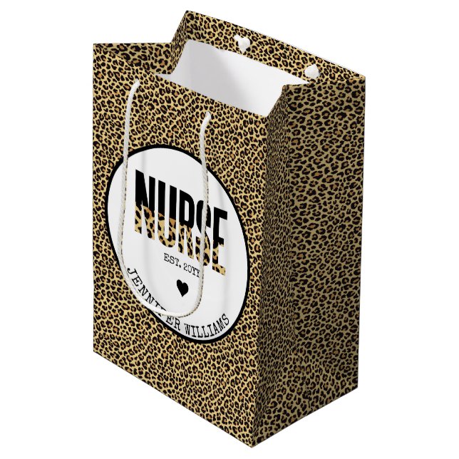 Bolsa De Regalo Mediana Graduación personalizada de Enfermera Est Cheetah  (Angulo Anverso)