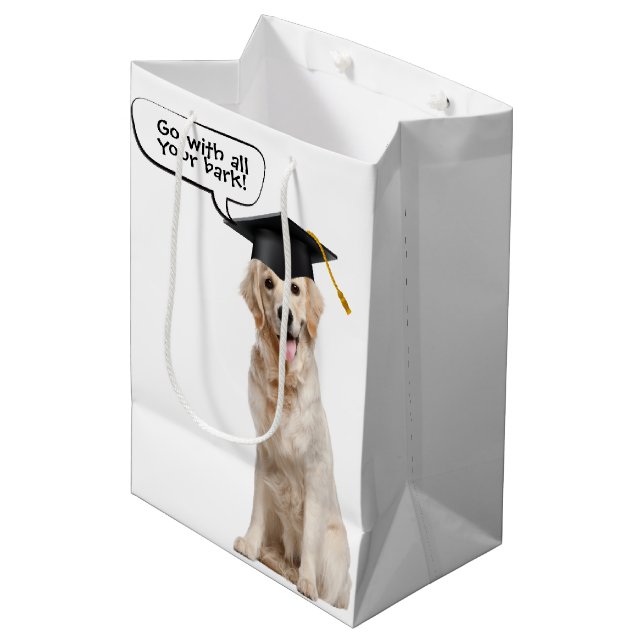 Bolsa De Regalo Mediana Graduado Golden Retriever con gorra negra (Angulo Anverso)