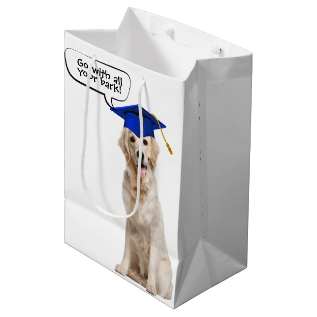 Bolsa De Regalo Mediana Graduado Golden Retriever con tapa azul (Angulo Anverso)