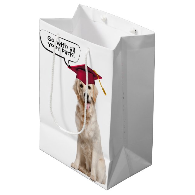 Bolsa De Regalo Mediana Graduado Golden Retriever con tapa roja (Angulo Anverso)