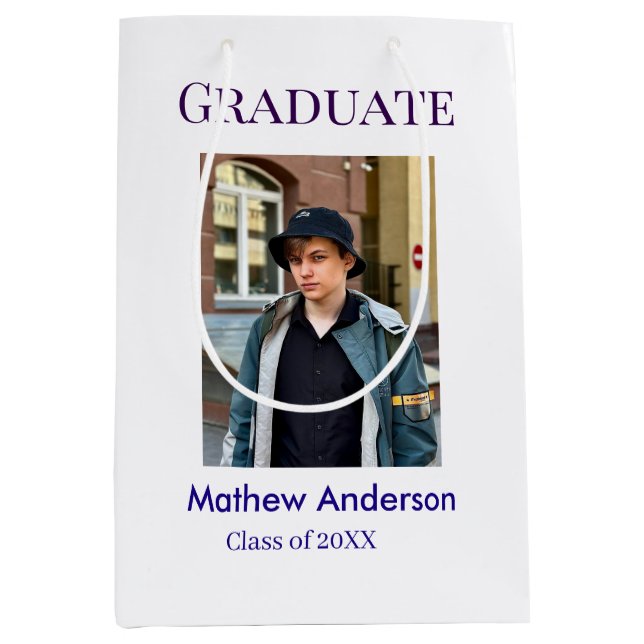 Bolsa De Regalo Mediana Graduation photo name class of 20XX blue simple bo (Anverso)