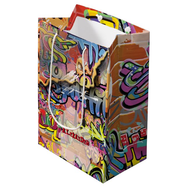 Bolsa De Regalo Mediana Graffiti pintado ladrillo raspado de garraffiti (Angulo Anverso)