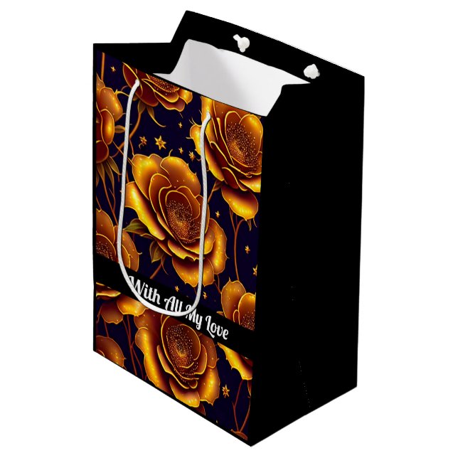Bolsa De Regalo Mediana Gran colección de Rosas de moda Gold de lujo (Angulo Anverso)