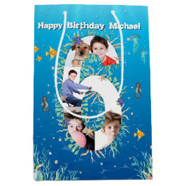 Bolsa De Regalo Mediana Gran Collage de fotos de cumpleaños bajo el mar