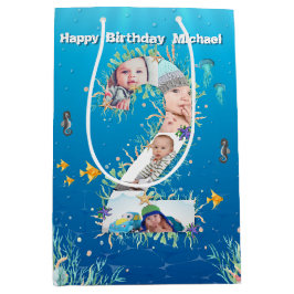 Bolsa De Regalo Mediana Gran Collage de fotos de cumpleaños bajo el mar