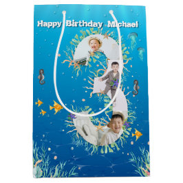 Bolsa De Regalo Mediana Gran Collage de fotos de cumpleaños bajo el mar