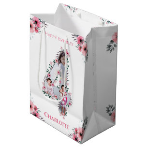 Bolsa De Regalo Mediana Gran cuarto cumpleaños Collage de fotos Chica Flor