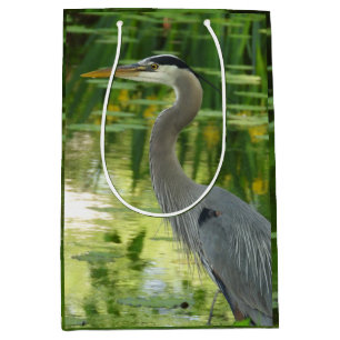 Bolsa De Regalo Mediana Gran garza azul en estanque- Verde