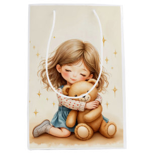 Bolsa De Regalo Mediana Grandes abrazos - Chica lindo abrazando oso de pel