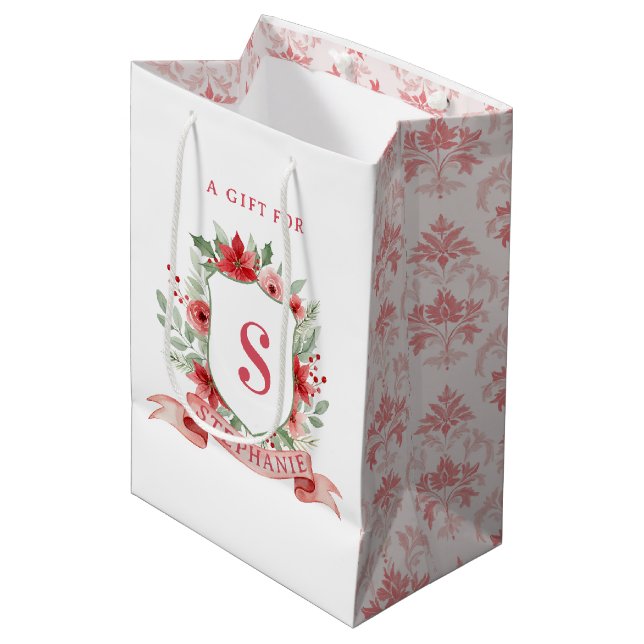 Bolsa De Regalo Mediana Grandmillennial Holiday Crest | Christmas Monogram (Angulo Anverso)
