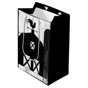 Bolsa De Regalo Mediana Granero Negro Madera Blanca Casa de Campo Rústica