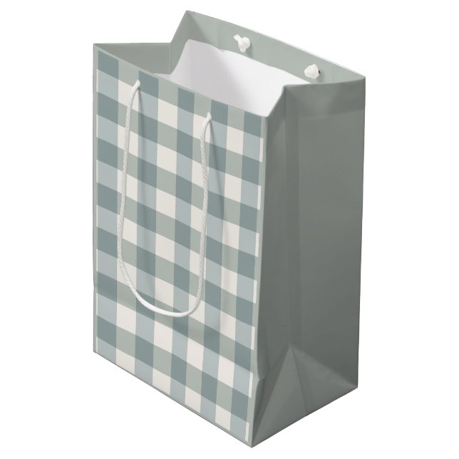 Bolsa De Regalo Mediana Granja de campo Green Plaid Gingham Simple (Angulo Anverso)