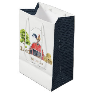 Bolsa De Regalo Mediana Granja de pollo de grano Rojo Acuarela Niños Cumpl