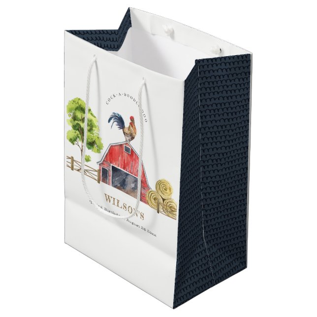 Bolsa De Regalo Mediana Granja de pollo de grano Rojo Acuarela Niños Cumpl (Angulo Anverso)