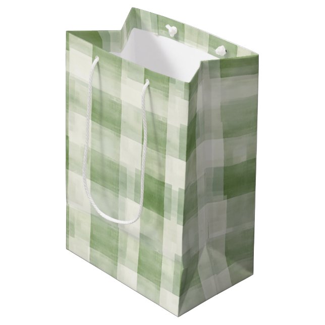 Bolsa De Regalo Mediana Granja Green Cream Plaid Bridal Shower (Angulo Anverso)
