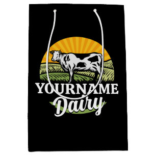 Bolsa De Regalo Mediana Granja Lechera Sunset ADD NAME Vaca Holstein Pasta