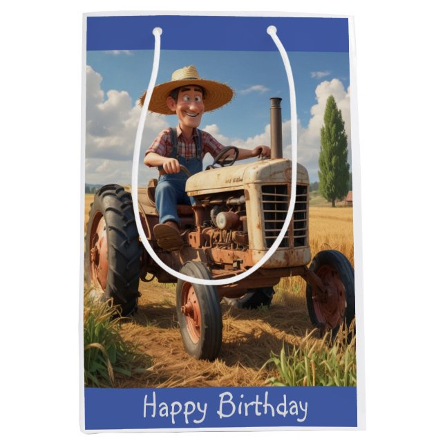Bolsa De Regalo Mediana Granjero en Tractor (Anverso)
