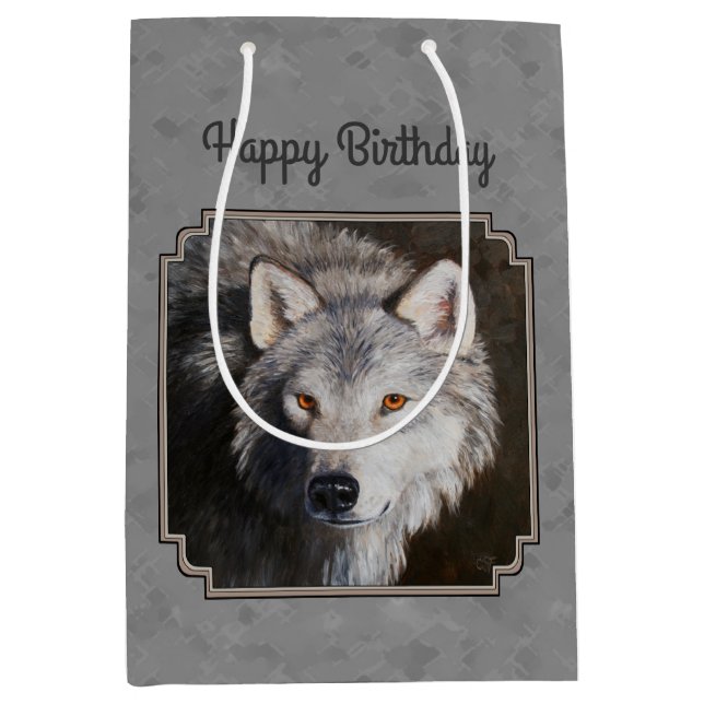 Bolsa De Regalo Mediana Gray Timber Wolf Face (Anverso)