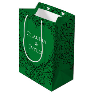 Bolsa De Regalo Mediana Green and Black Heart Gothic Wedding Elegant
