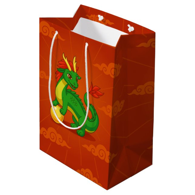 Bolsa De Regalo Mediana Green Chinese Dragon on Red (Angulo reverso)