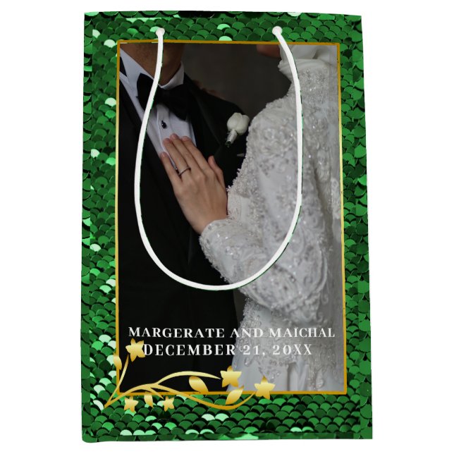 Bolsa De Regalo Mediana Green Christmas 1 Photo Married and Merry (Anverso)