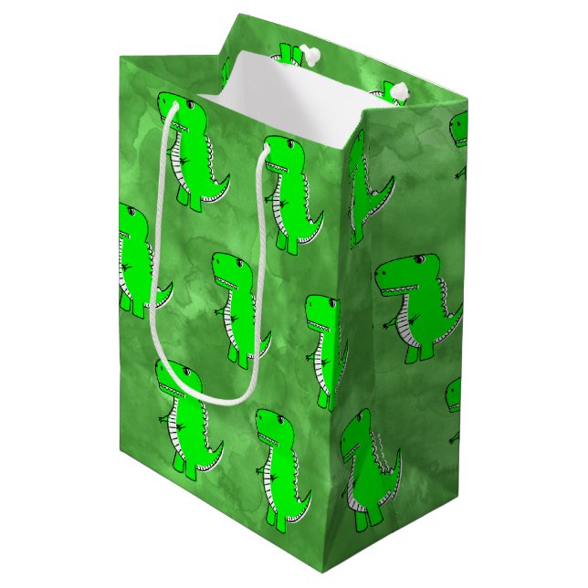 Bolsa De Regalo Mediana Green Dino Watercolor Baby Shower (Angulo Anverso)