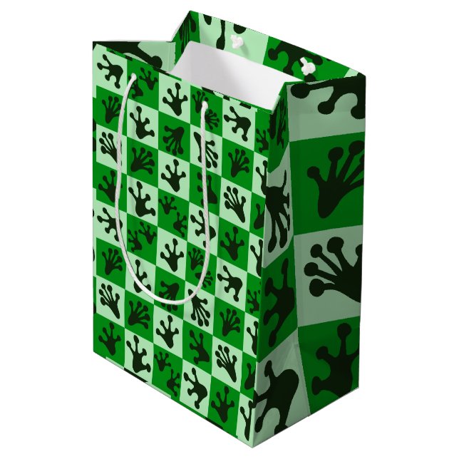 Bolsa De Regalo Mediana Green Frog Feet Whimsical Animal Tracks (Angulo reverso)