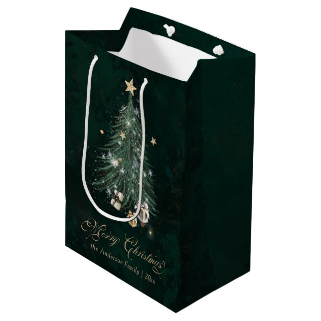 Bolsa De Regalo Mediana Green Gold Christmas Tree (Angulo Anverso)