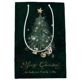 Bolsa De Regalo Mediana Green Gold Christmas Tree