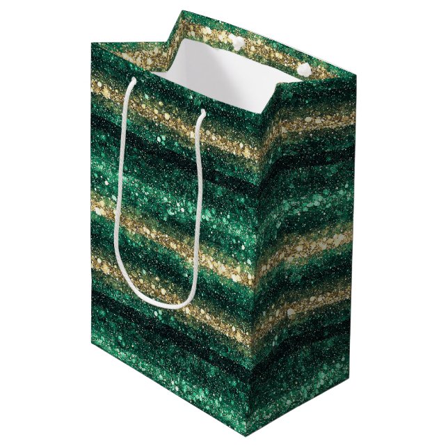 Bolsa De Regalo Mediana Green Gold Glitter Christmas (Angulo Anverso)