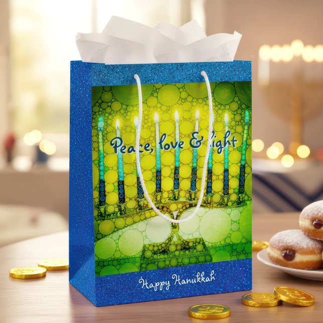 Bolsa De Regalo Mediana Green Hanukkah Menorah Peace Love Light Script (Subido por el creador)
