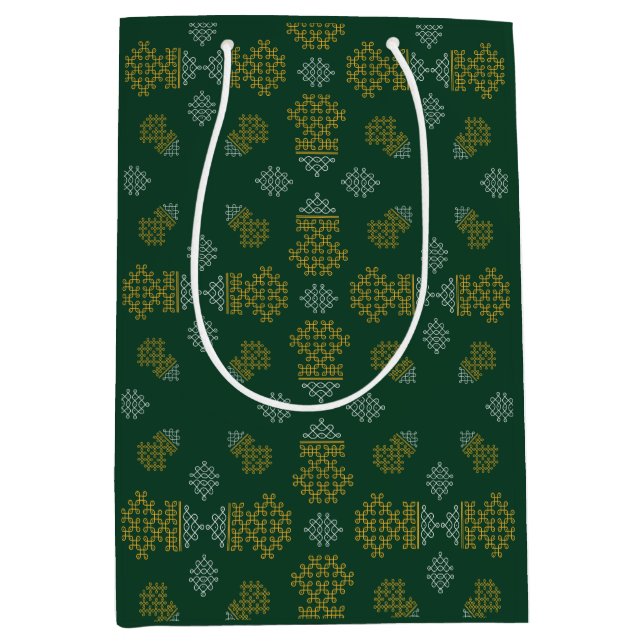 Bolsa De Regalo Mediana Green Minimal Tamil Kolam Pongal Design (Anverso)