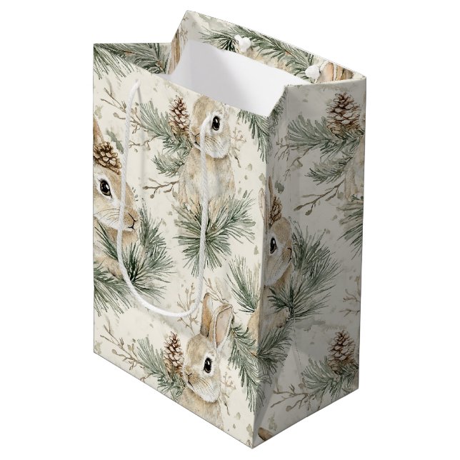 Bolsa De Regalo Mediana Green Pine Cones Bunny Rabbits Christmas (Angulo Anverso)