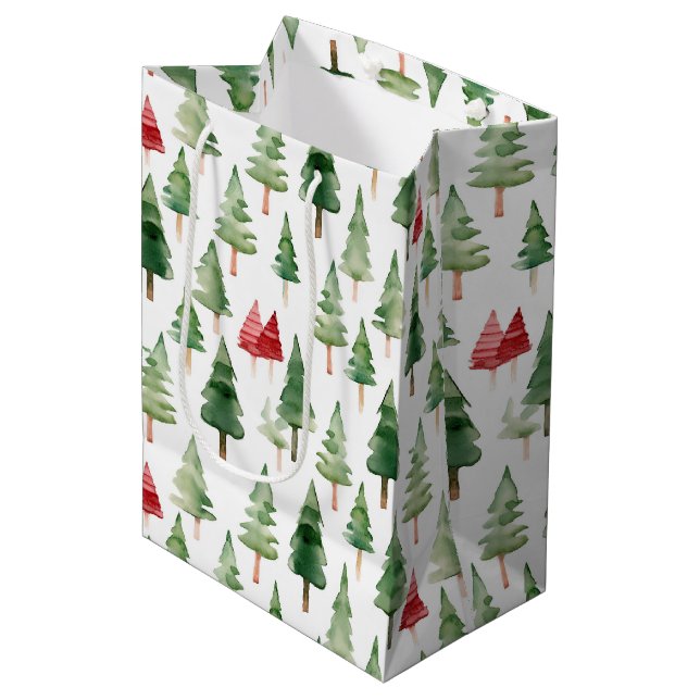 Bolsa De Regalo Mediana Green Red Christmas Trees  (Angulo Anverso)