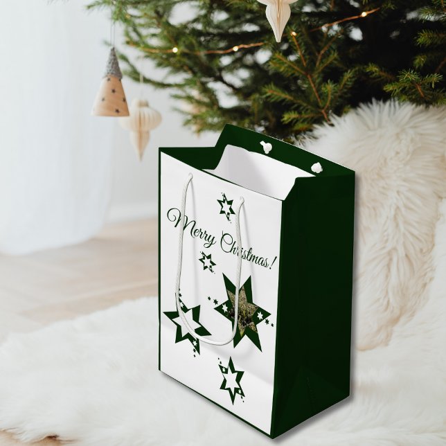 Bolsa De Regalo Mediana Green Stars Lawn Care Service Feliz Navidad (Green Stars Lawn Care Service Merry Christmas Medium Gift Bag)