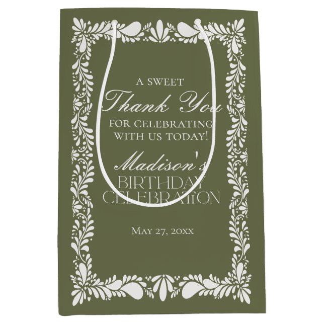 Bolsa De Regalo Mediana Green Talavera Tile Fiesta Mexicana Favor del Cump (Anverso)