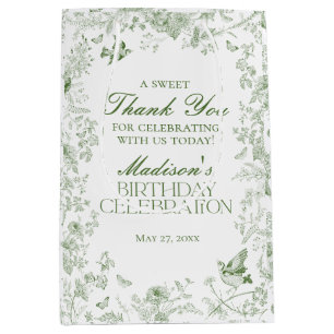 Bolsa De Regalo Mediana Green Toile De Jouy Fiesta de Cumpleaños Floral Fa