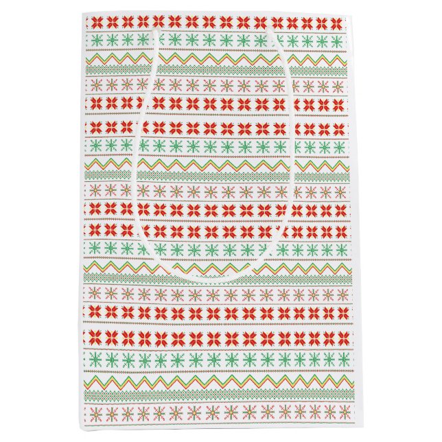 Bolsa De Regalo Mediana Green-Yellow-Red Pixel knit Pattern (Anverso)