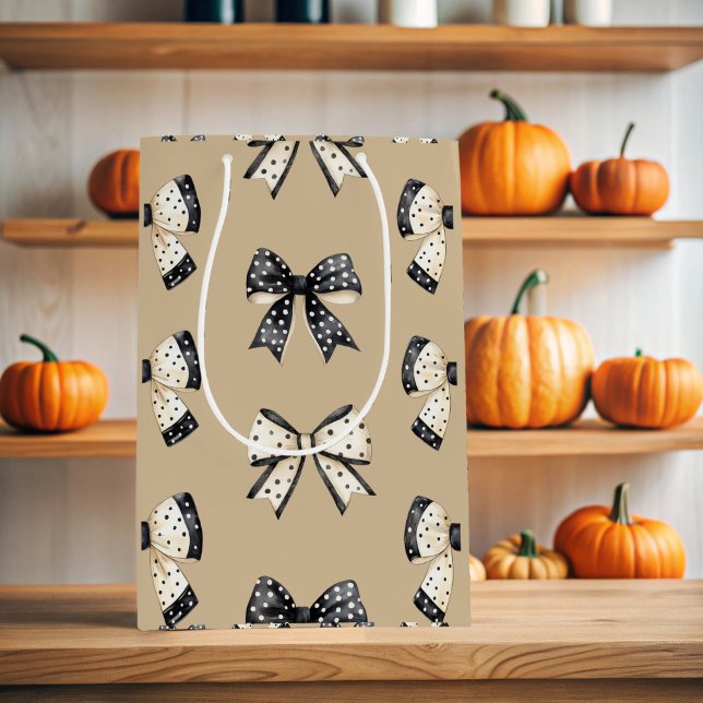 Bolsa De Regalo Mediana Grey Coquette Halloween Bow (Beige Halloween Coquette Bow Gift Bag)