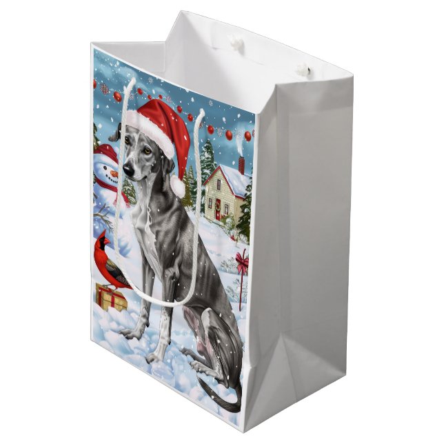 Bolsa De Regalo Mediana Greyhound Winter Navidades Wonderland Alegría (Angulo Anverso)