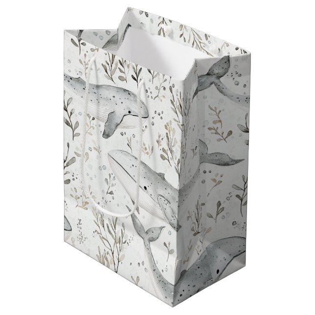 Bolsa De Regalo Mediana Gris ballenas de Ocean Beach Sea (Angulo Anverso)